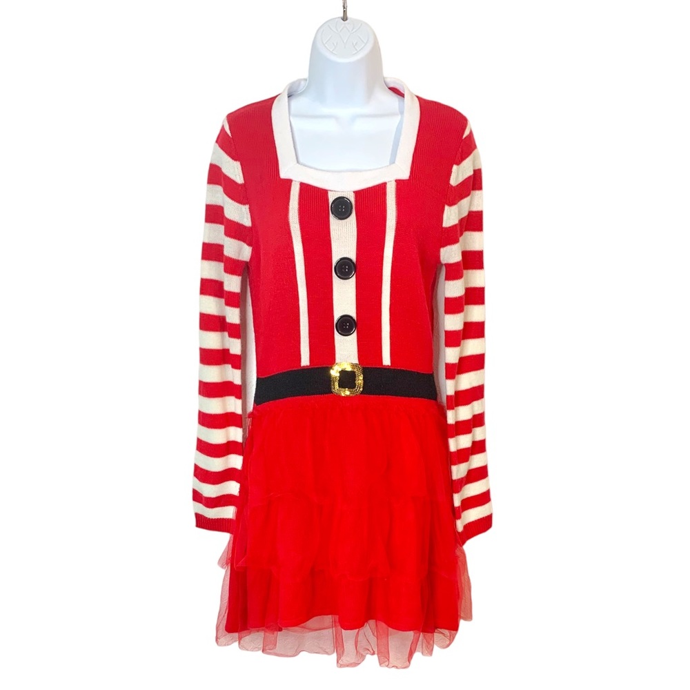 DEREK HEART Mrs Clause Knit Tulle Skirt Christmas Dress Sz L Jr